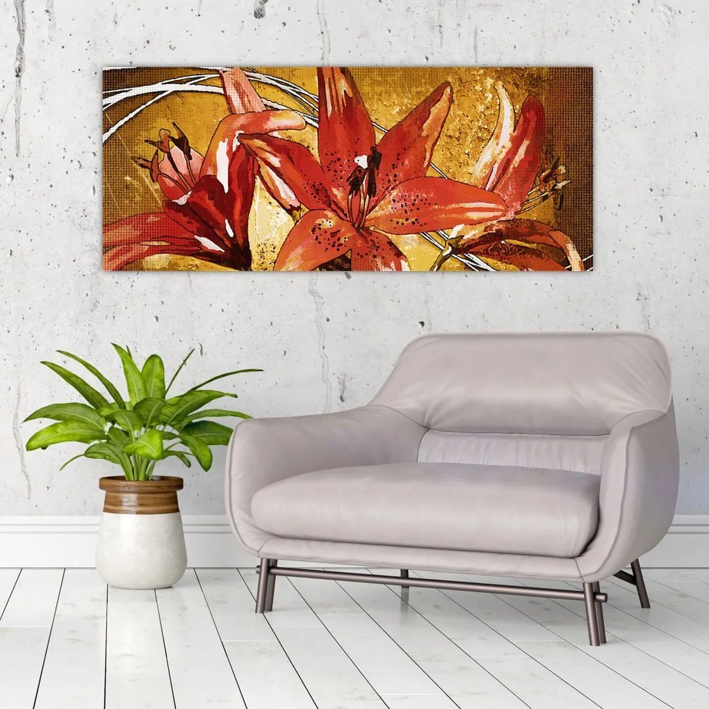 Tablou cu flori de crini (120x50 cm)
