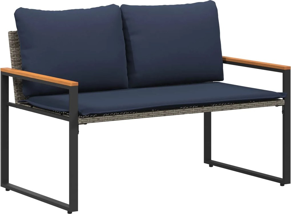 vidaXL bancă cu pernă Gri și albastru marin 115 x 65 x 72 cm Ratan