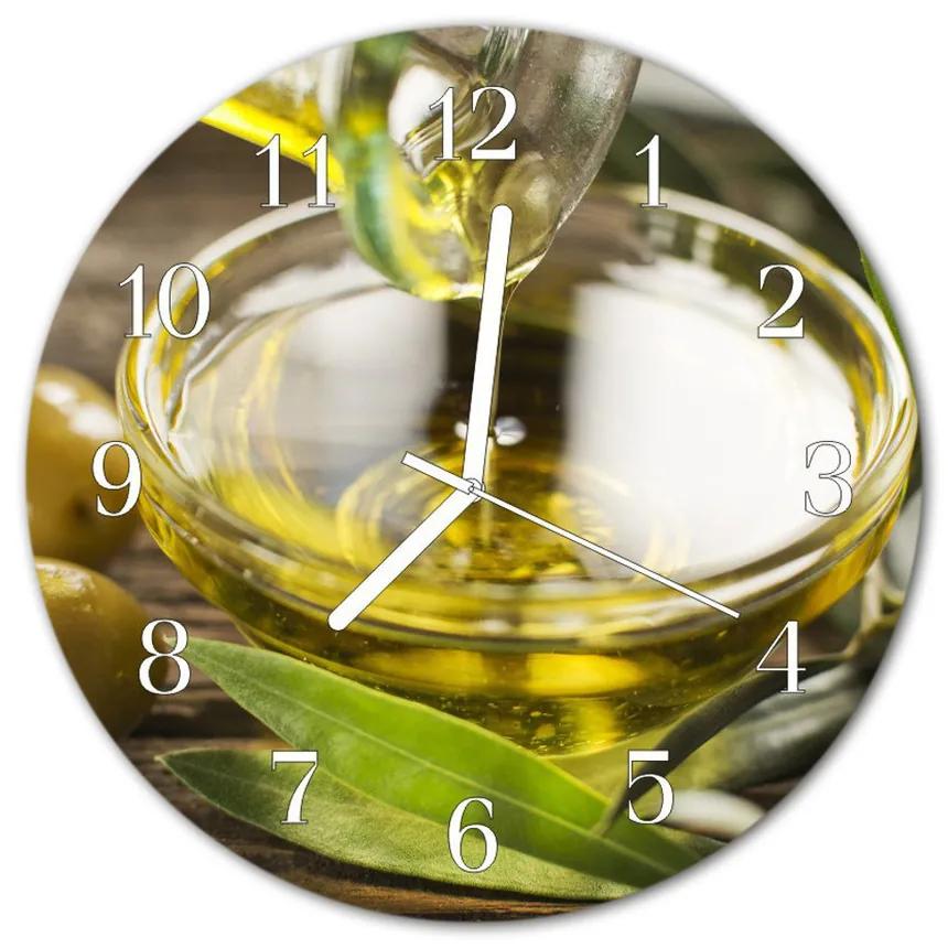 Ceas de perete din sticla rotund Ulei de măsline Bucătărie Verde