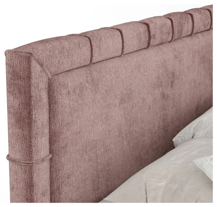 Pat boxspring roz cu spațiu de depozitare 200x200 cm Voyage – Maison de Rêve
