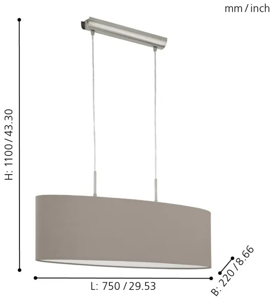 Lustră pe cablu Eglo 31581 PASTERI 2xE27/60W/230V