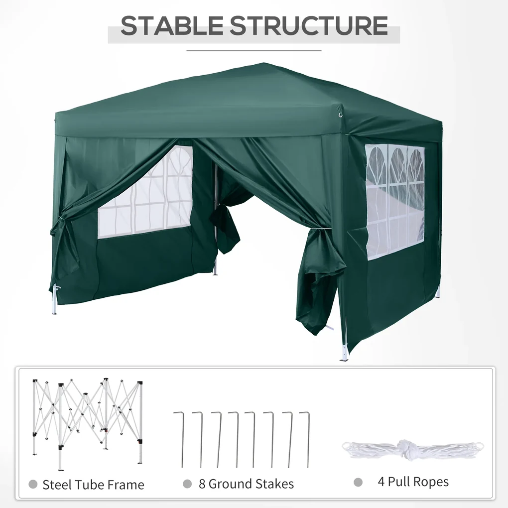 Foisor Impermeabil Outsunny cu Paneluri Laterale Pliabile 3x3m, Verde | Aosom RO