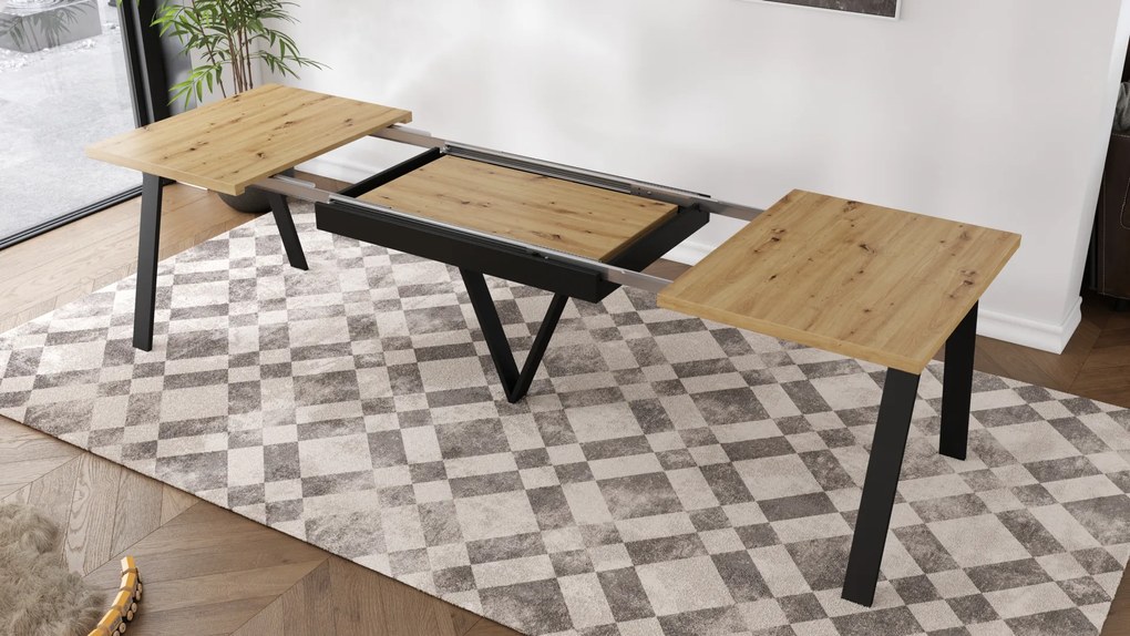 Mazzoni AVERY Stejar Artisan/picioare negre - MASĂ DE LOFT/INDUSTRIALĂ PENTRU SALON/SUFRAGERIE EXTENSIBILĂ - 2 MĂRIMI!