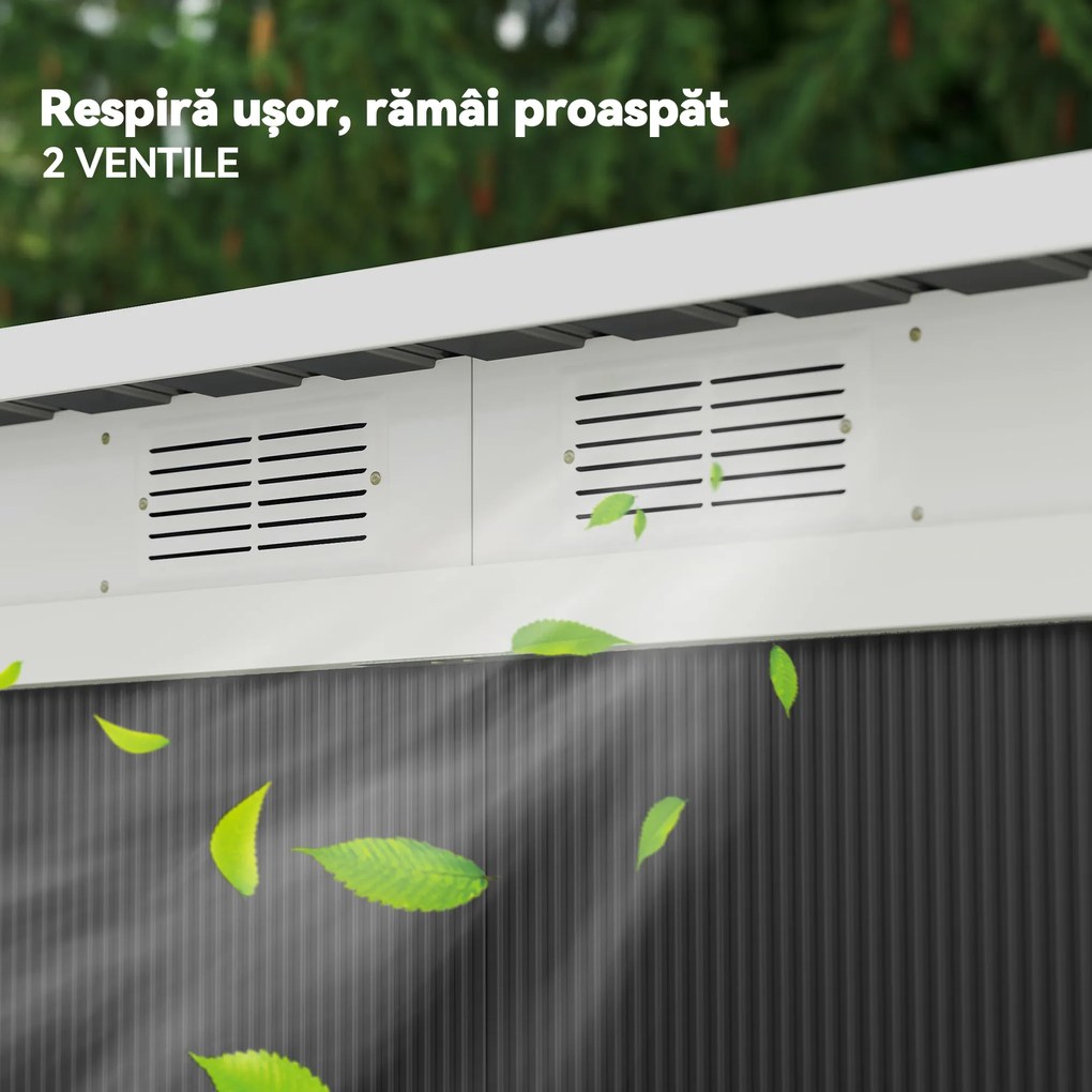 Outsunny, magazie pentru scule de gradina, casuta de gradina, sopron, 280x130x172cm, gri inchis | AOSOM RO