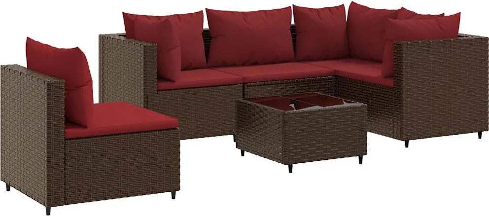 vidaXL Set mobilier de grădină cu perne, 6 piese, maro, poliratan