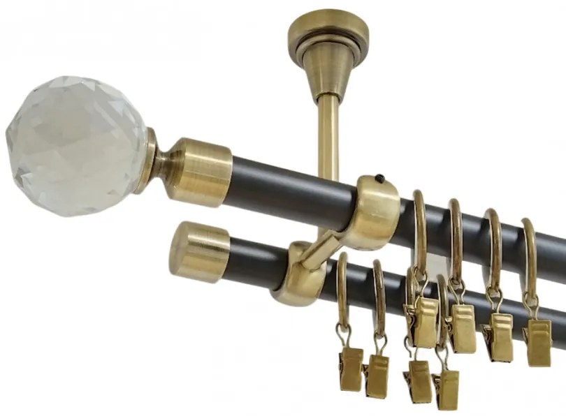 Galerie dubla kula crystal prindere tavan 19 mm negru aur antic (Alege marime: 280 cm)