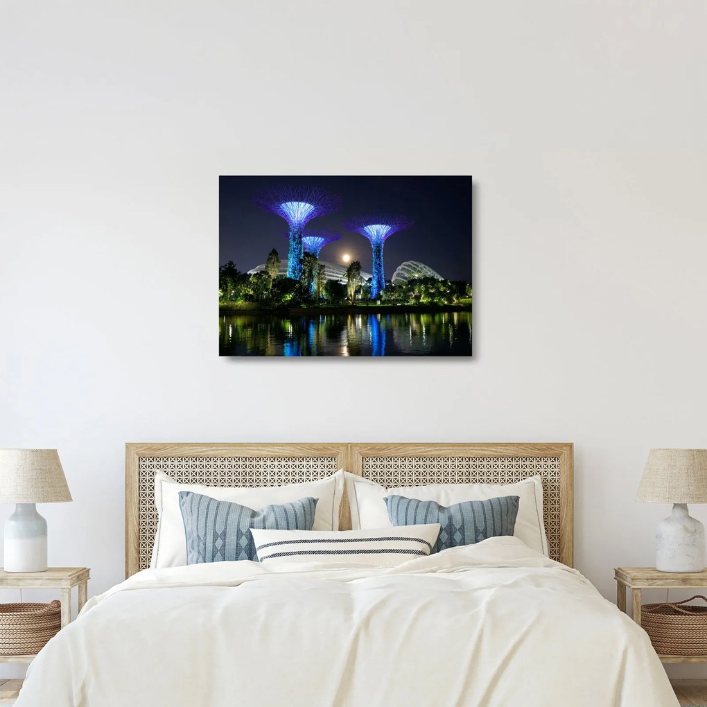 Tablou pe sticlă cu lună plină în grădinile din Singapur (70x50 cm)