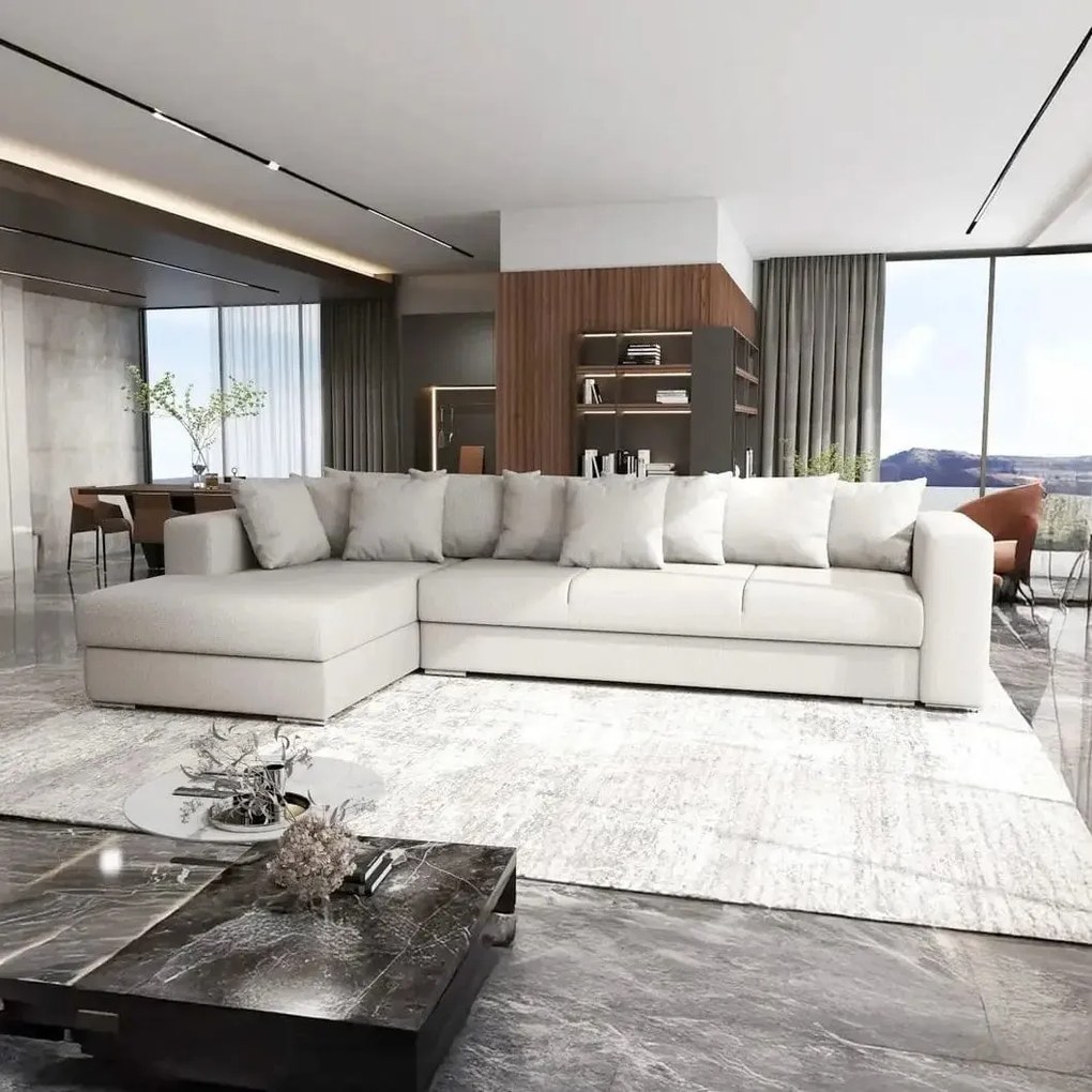 Colțar extensibil dumonde cu ladă de depozitare si sezut confortabil din spuma high-density, Gloria Enjoy Beige 320x183 cm