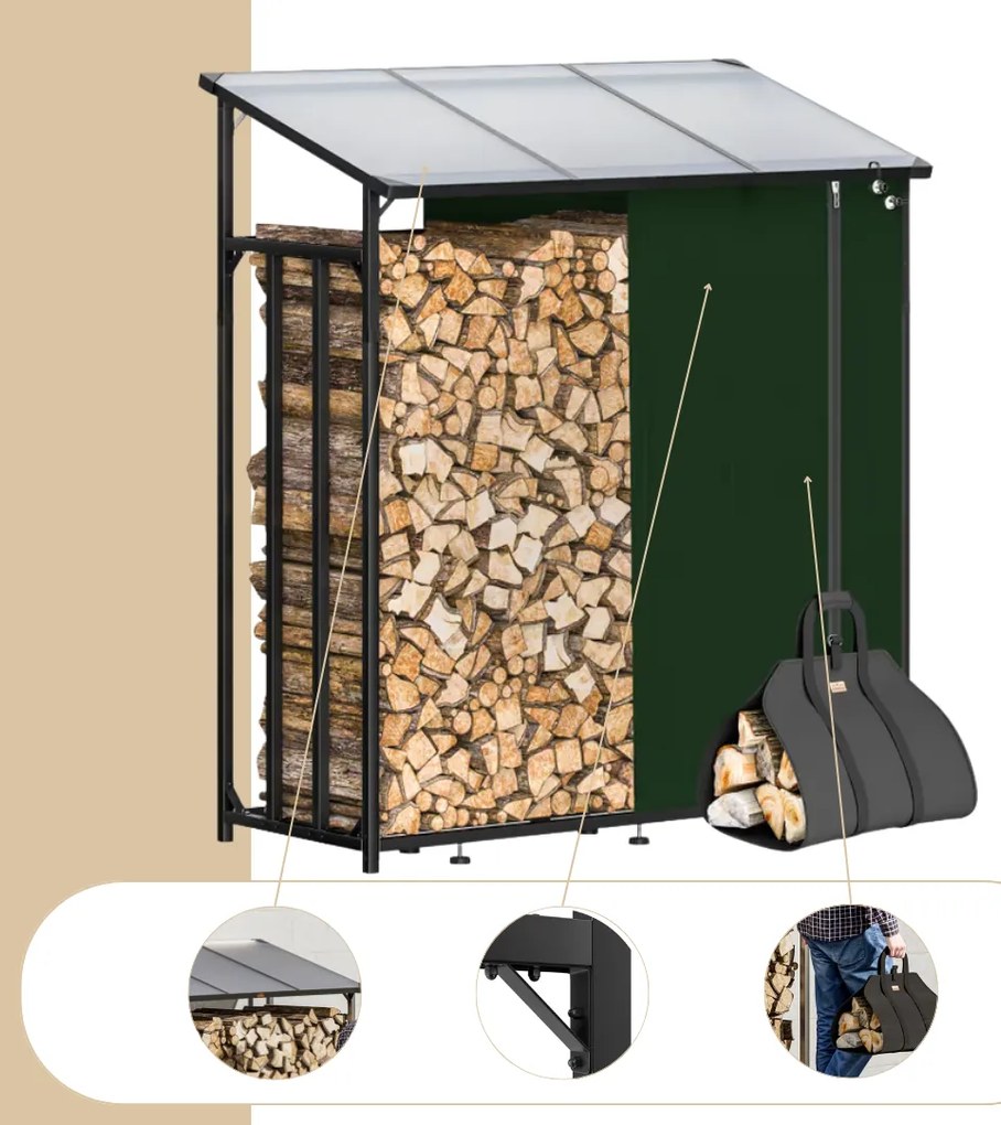 Adăpost pentru lemne de foc CORINA, 198x163x70cm, antracit/verde Gardebruk