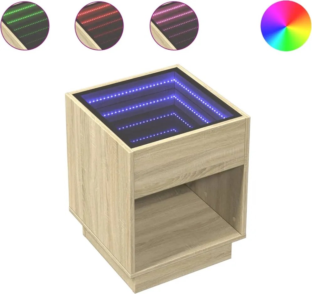 vidaXL Noptieră cu LED infinity, stejar sonoma, 40x40x50 cm