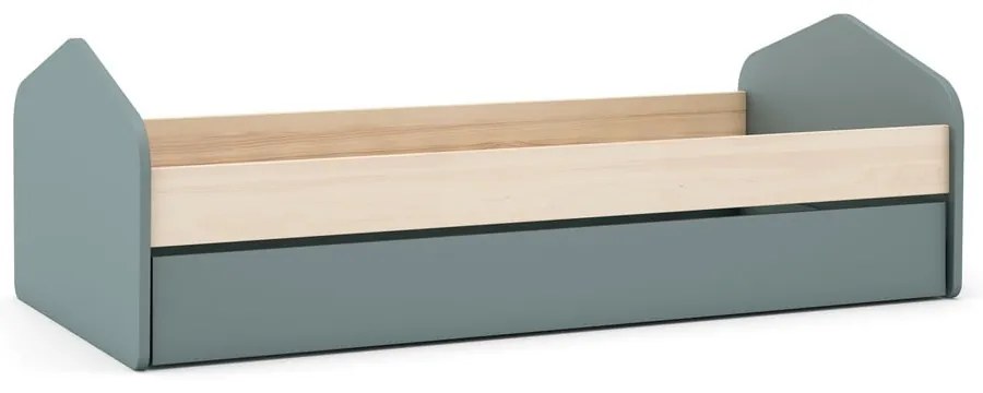 Pat pentru copii în culoare naturală/verde prăfuit cu extensie suplimentară cu aspect de lemn de pin cu spațiu de depozitare cu somieră 90x200 cm Estefania – Marckeric