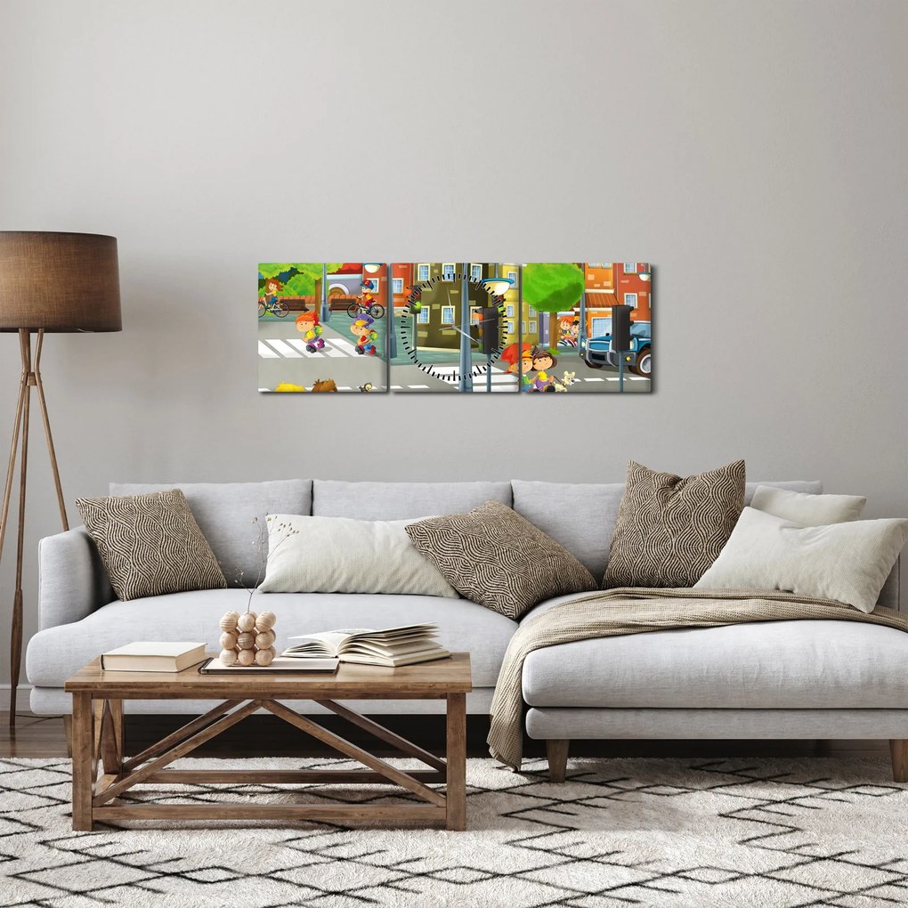Tablou - Orășelul copiilor (cu ceas) (90x30 cm)