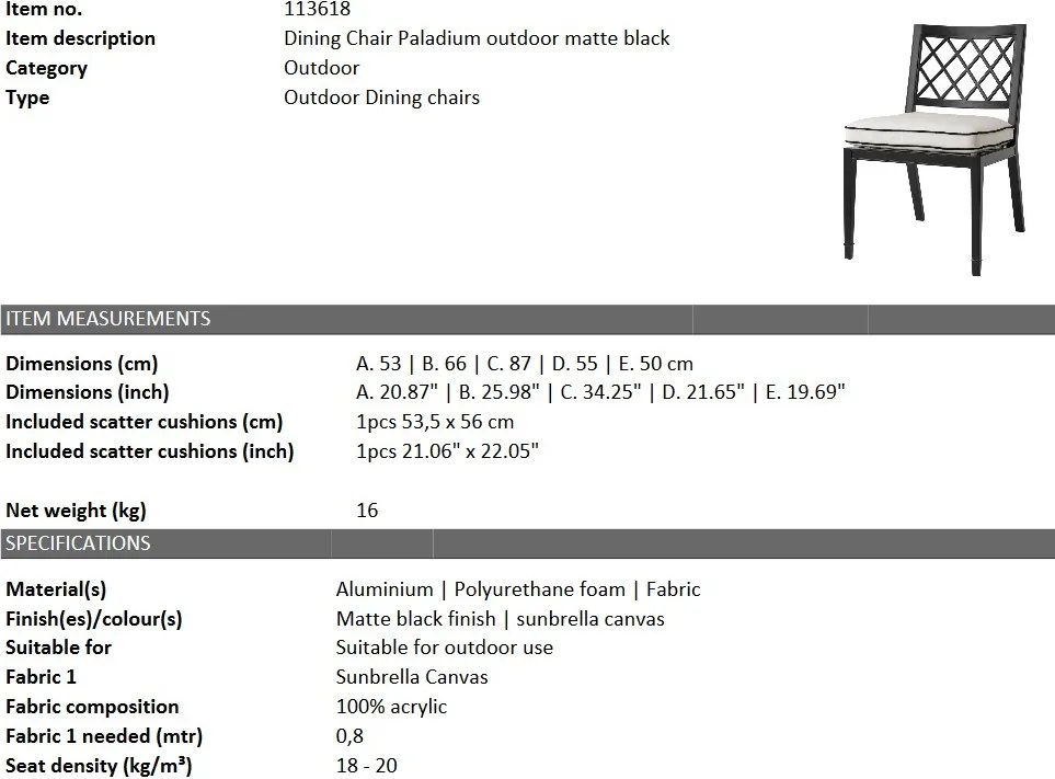 Scaun pentru interior si exterior Paladium, negru 113618 HZ