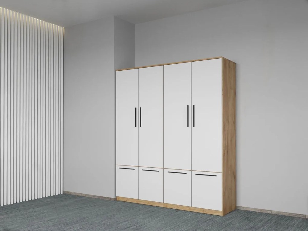 Set mobila dormitor 4 piese Alb/Stejar Levi C06