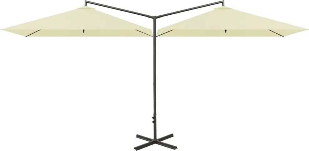 vidaXL Umbrelă de soare dublă cu stâlp din oțel, nisipiu, 600x300 cm