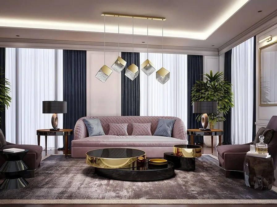 Lustra moderna cu 5 Pendule design decorativ Priscila aurie