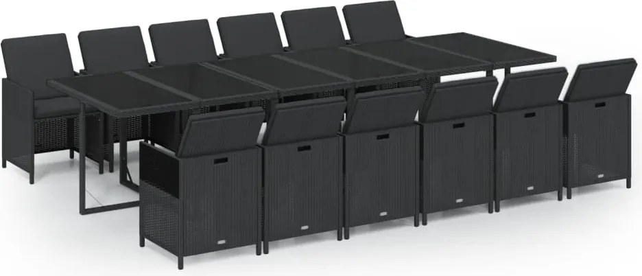 vidaXL Set mobilier de exterior cu perne, 13 piese, negru, poliratan