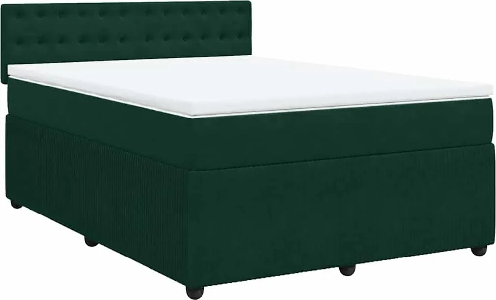 vidaXL Pat box spring cu saltea, verde închis, 140x190 cm, catifea