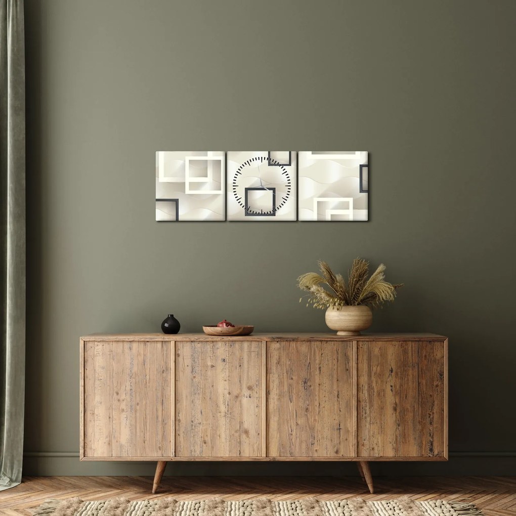 Tablou geometric abstract (cu ceas) (90x30 cm)