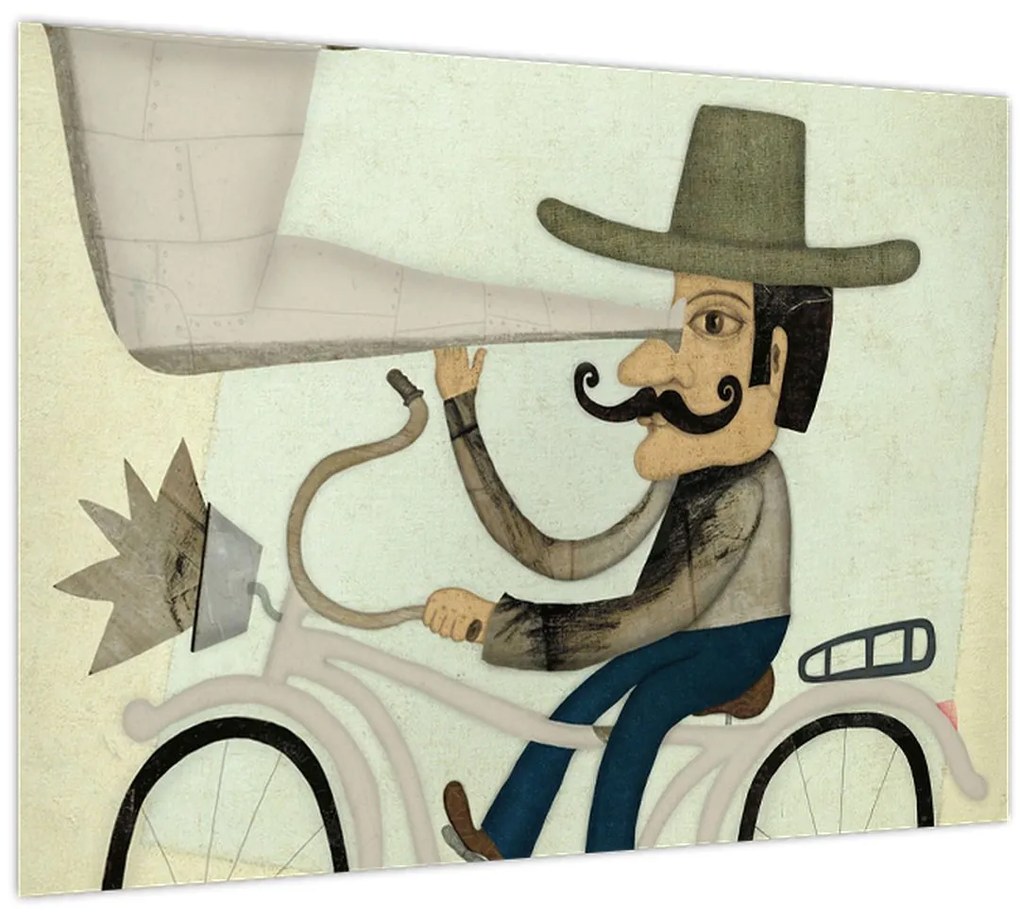 Tablou pe sticlă - Astronom pe bicicletă (70x50 cm)