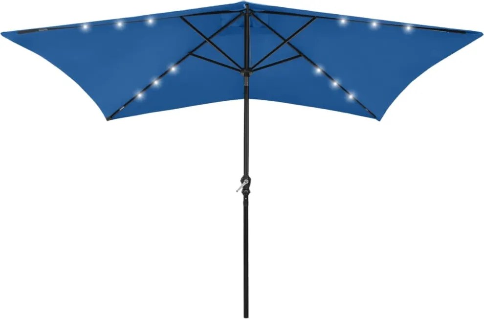 vidaXL Umbrelă de soare, stâlp din oțel/LED-uri, albastru azur, 2x3 m