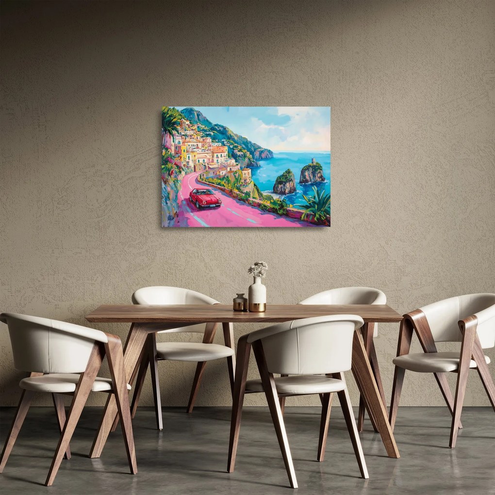 Tablou pe sticlă - Drum roz pe coastă (70x50 cm)