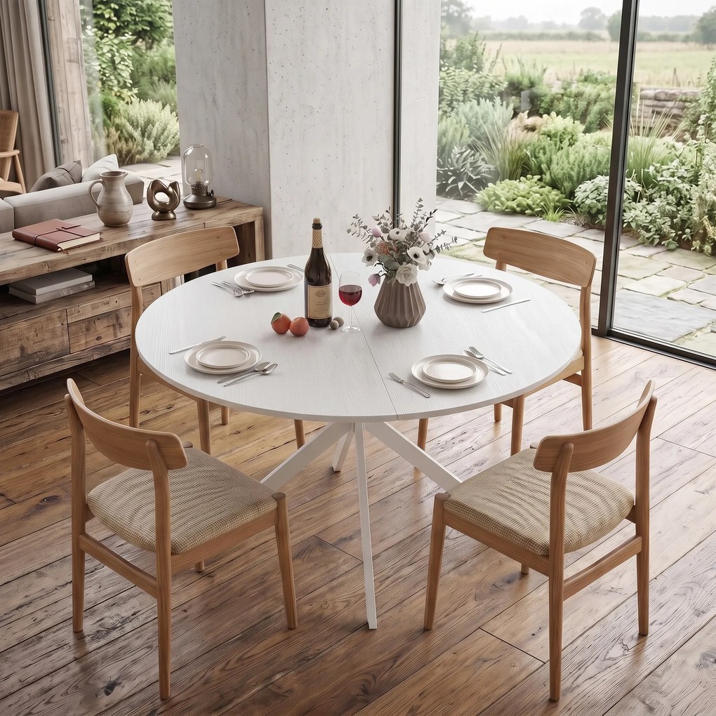HOMCOM Masă rotundă de dining, stil industrial, cu picioare în cruce din oțel, Ø120x75 cm, albă | Aosom Romania