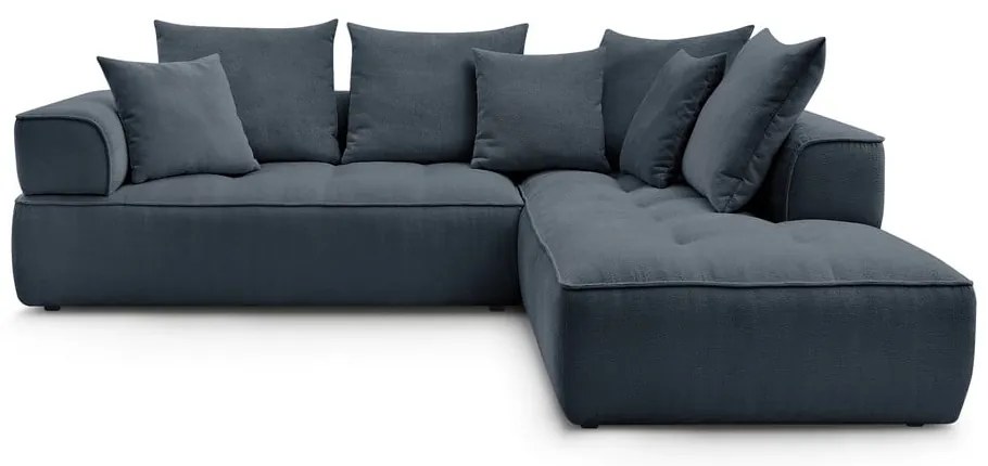 Colțar albastru închis cu tapițerie din chenille (cu colț pe partea dreaptă/în formă de ”L”) Whesley – Bobochic Paris