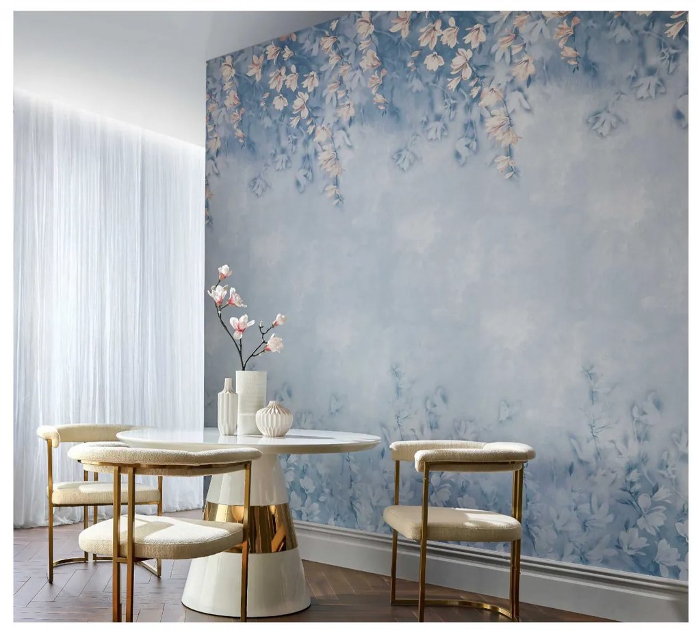 Tapet Trailing Magnolia, Chambray Blue Luxury Floral, 1838 Wallcoverings, 6.5mp / rola