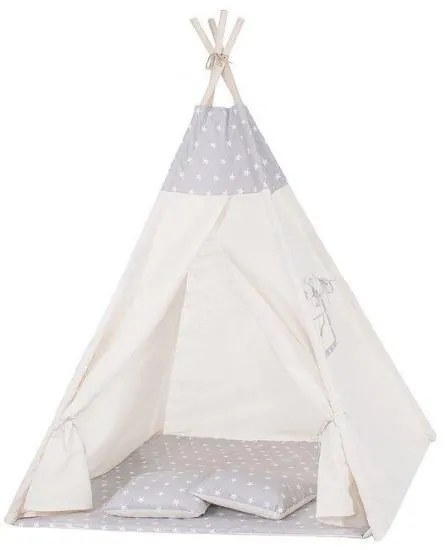 Cort de joaca pentru copii, stil indian, gri cu stele, 120x100x160 cm, Springos