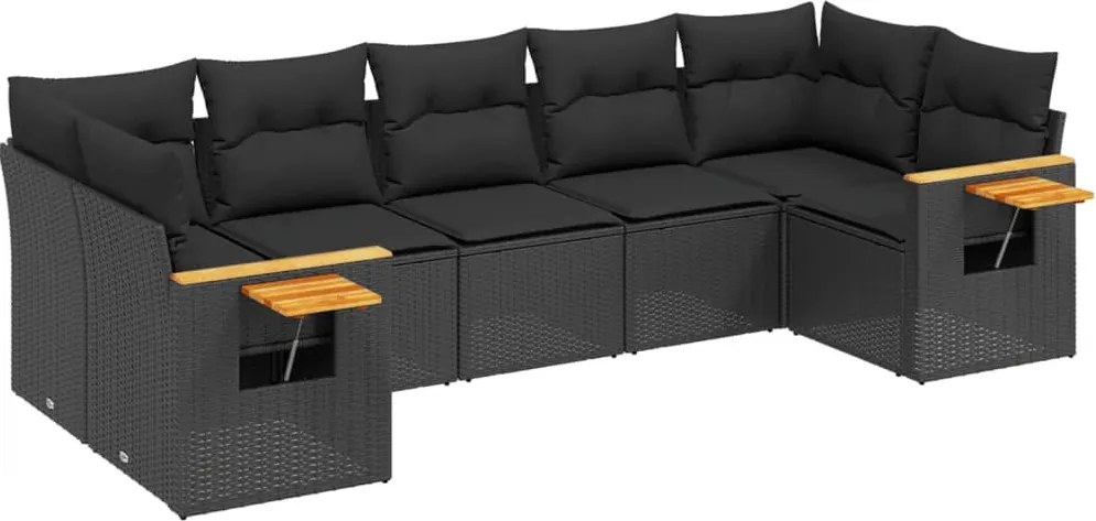 vidaXL Set canapele de grădină cu perne, 7 piese, negru, poliratan