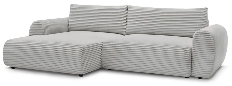 Colțar gri deschis extensibil cu tapițerie din catifea reiată (cu colț pe partea stângă ) Lucien – Bobochic Paris