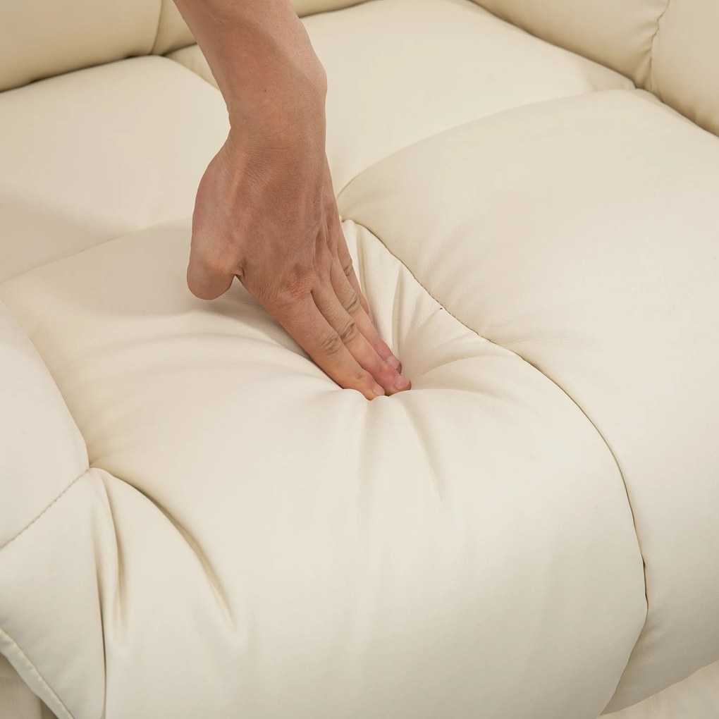 HOMCOM Fotoliu de Masaj Reclinabil Manual 165° cu 8 Puncte de Masaj și Suport pentru Picioare, Fotoliu Relax Tapițat cu Telecomandă, Buzunare Laterale, din Piele PU, Max 160kg, pentru Casă sau Birou, Crem | Aosom Romania