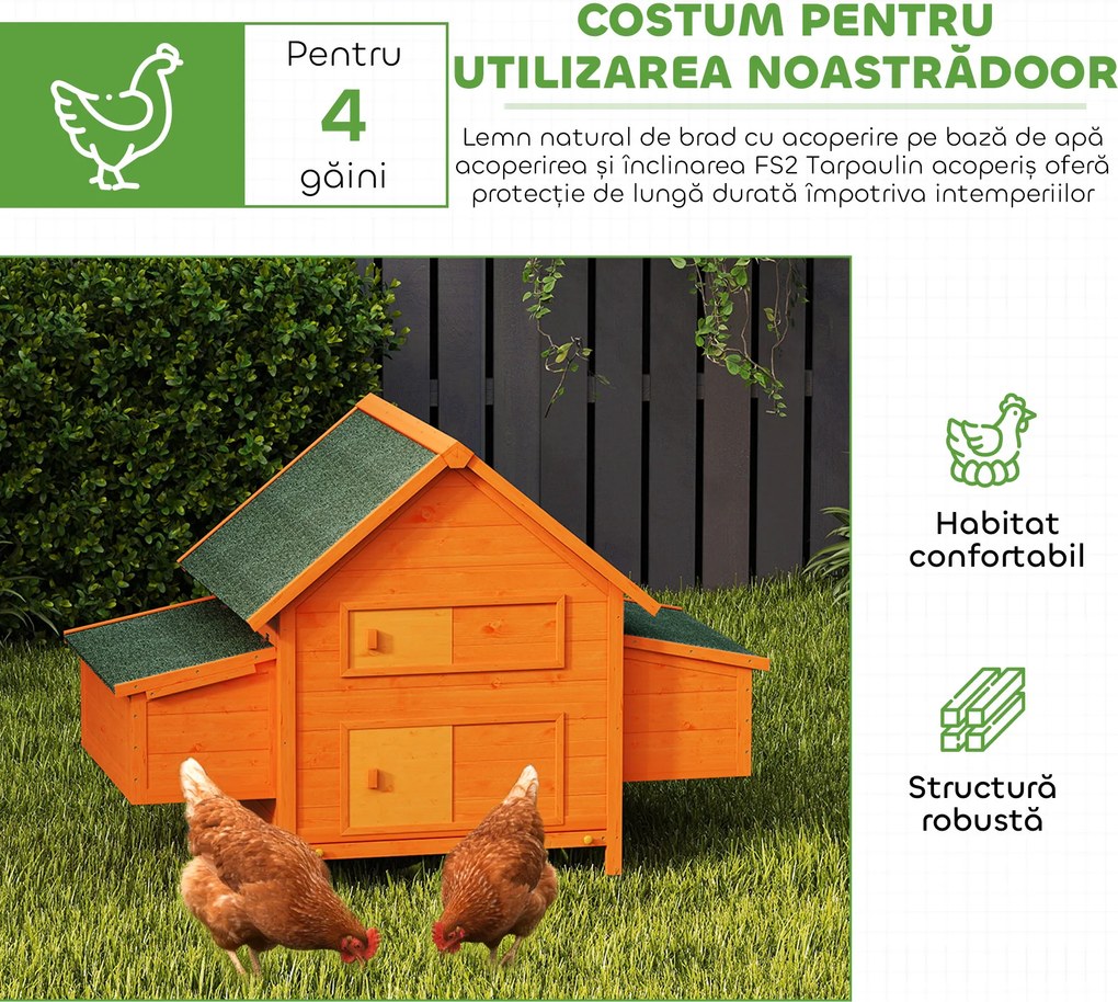 PawHut Coteț pentru Găini de Grădină din lemn de Brad, lemn verde, 160x98.5x107cm | Aosom Romania