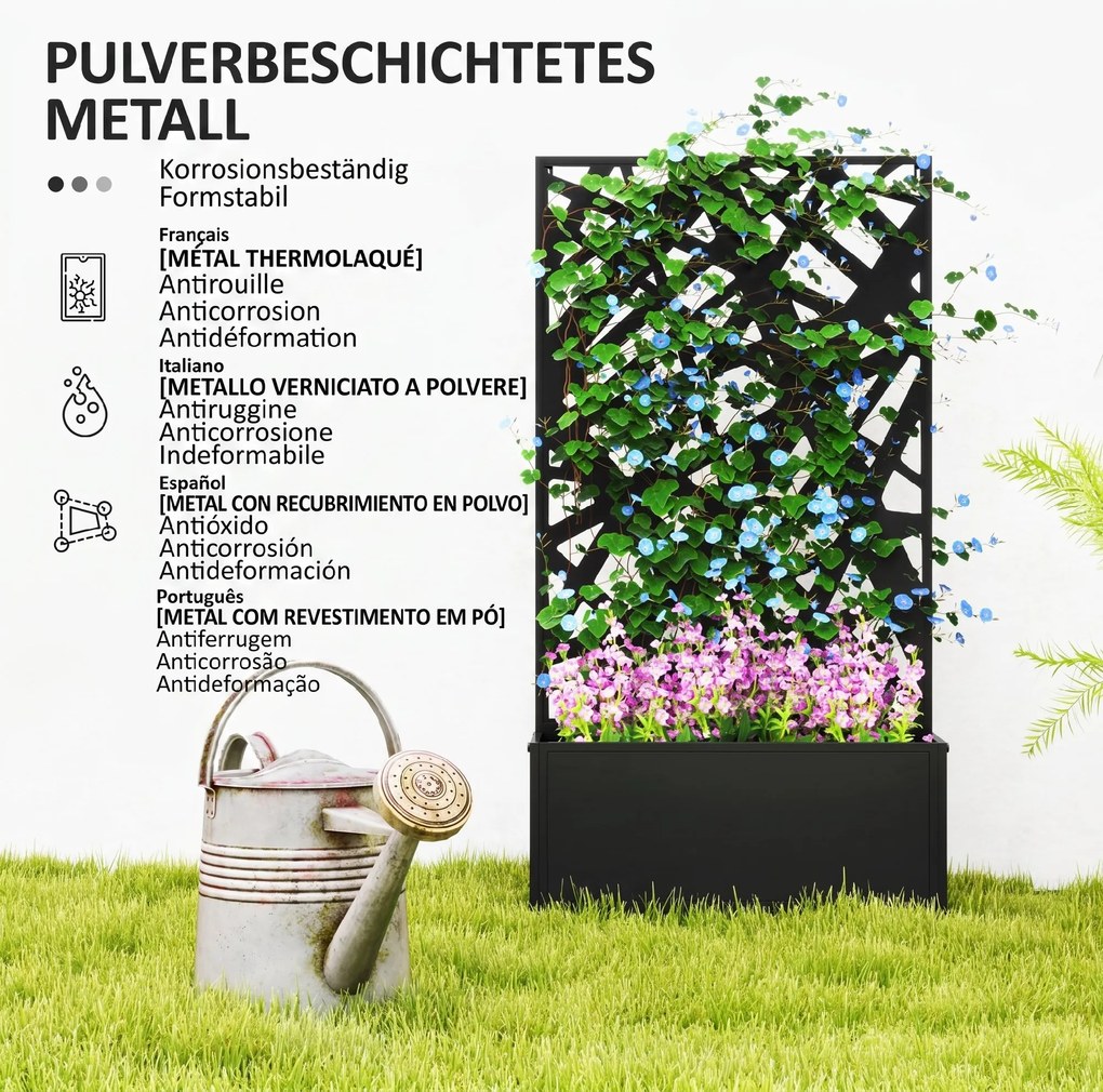 Outsunny Jardinieră cu Grilaj pentru Plante Cățărătoare din Metal, 61x23x113 cm, Negru | Aosom Romania