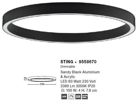 Lustra/Plafoniera LED design slim circular STING Black 100cm