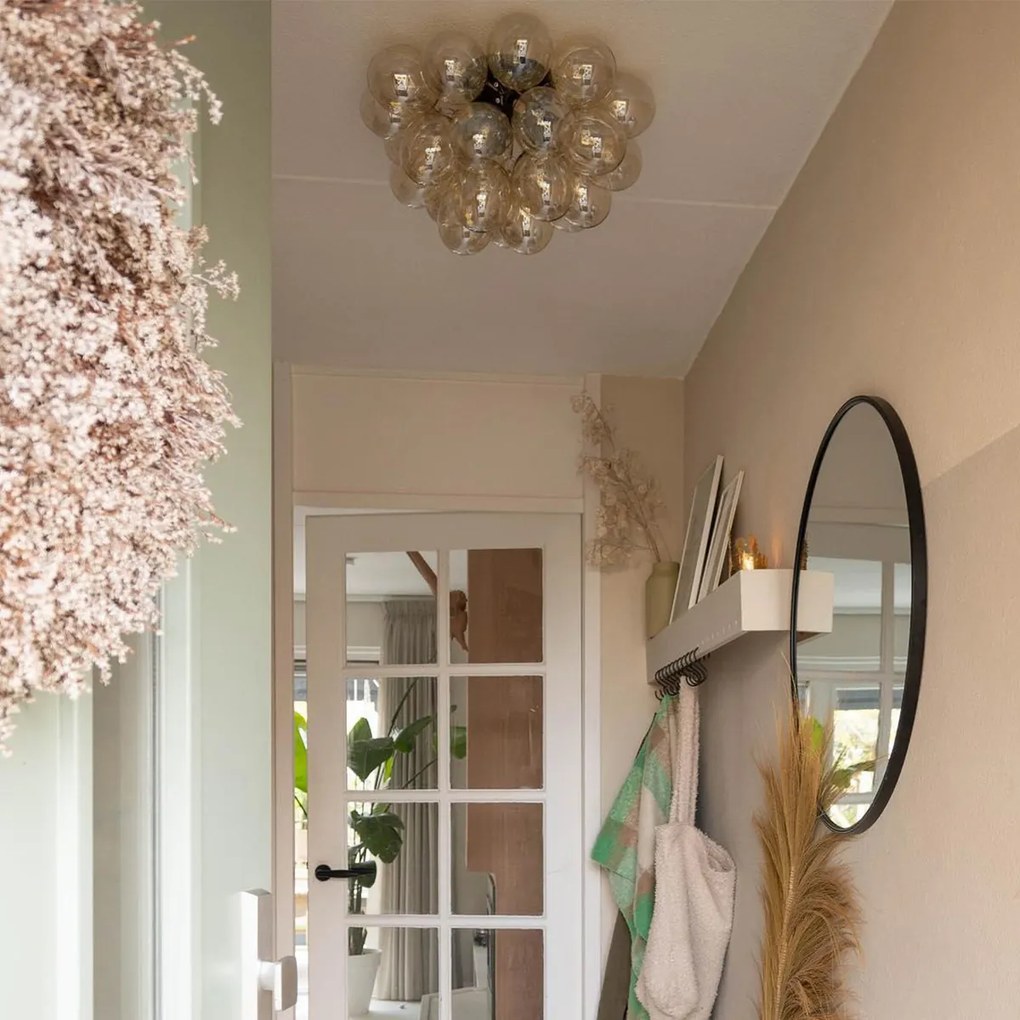 Plafonieră inteligentă neagră cu sticlă ambră 6 lumini incl. Zigbee G9 - Uvas