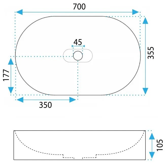 Lavoar pentru blat IRIS 71 cm gri mat