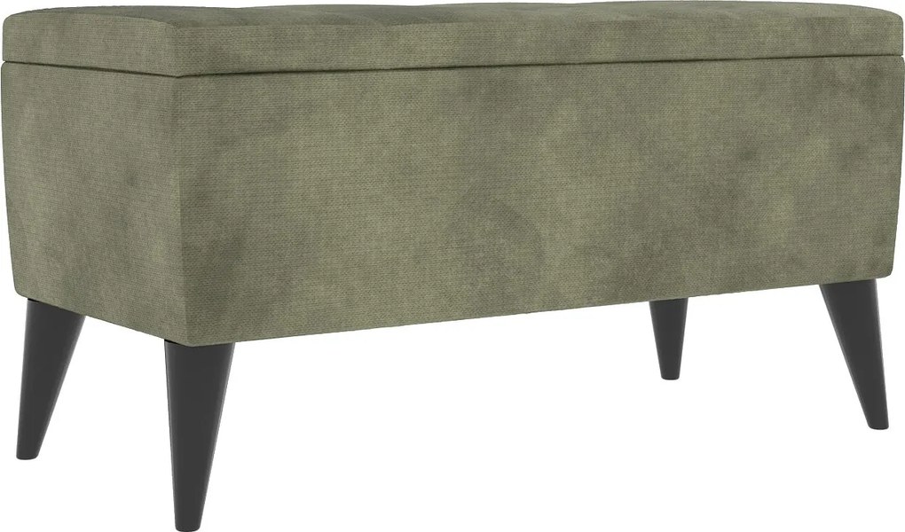 Bancheta Tapitata Mera, cu spatiu depozitare, Kaki, Stofa, 80 x 37 x 42 cm