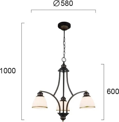 Lustră suspendată pe cablu CLAIR 3xE27/60W/230V, diam. 58 cm, finisaj bronz