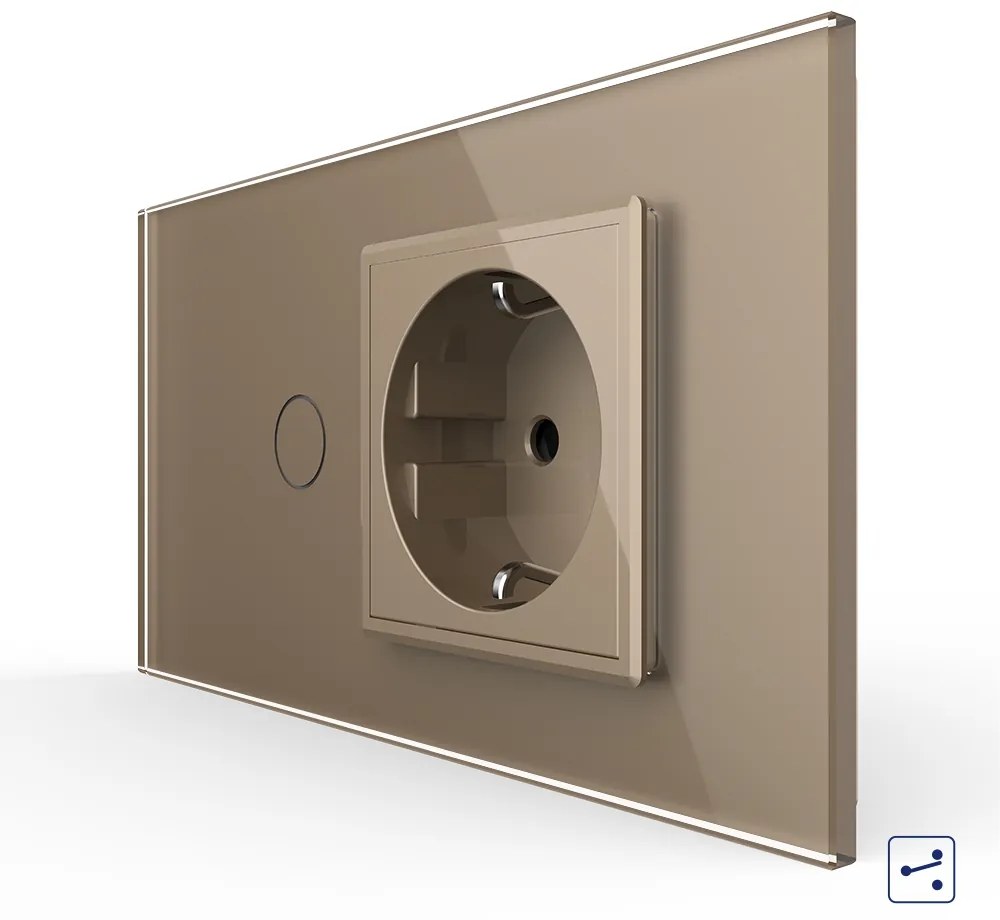 Intrerupator Simplu Cap Scara / Cruce + Priza LIVOLO cu Rama Din Sticla, Standard Italian, 4M