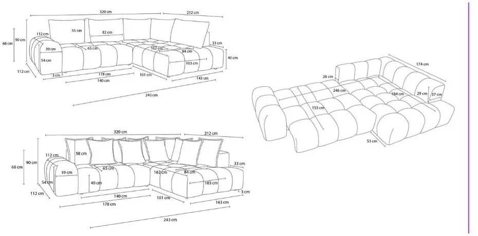 Colțar albastru închis extensibil/cu spațiu de depozitare cu tapițerie din chenille (cu colț pe partea stângă/în formă de ”L”) Everest – Bobochic Paris