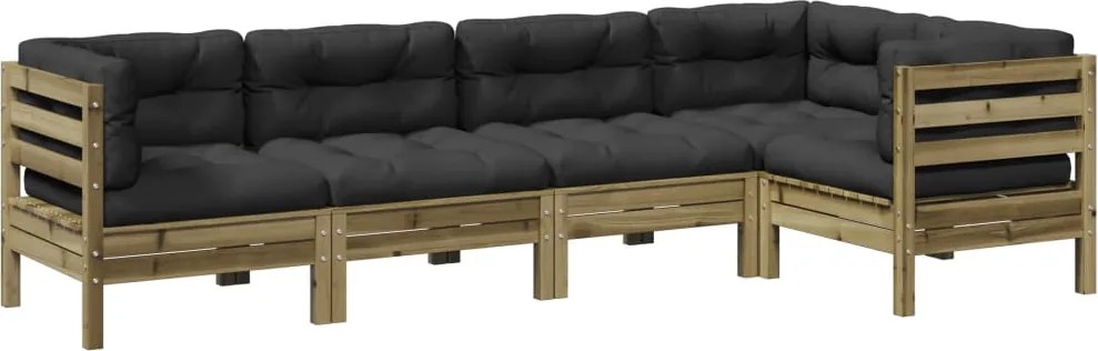 vidaXL Set mobilier de grădină cu perne, 5 piese, lemn de pin tratat