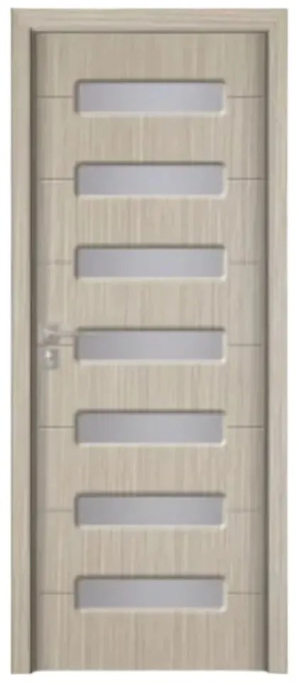 Usa Interior din MDF Novo Doors ND318, Cadru din Lemn Masiv, Geam Sablat, KIT COMPLET, Toc , Manere si balamale incluse (Culoare: Gri deschis, Toc:
