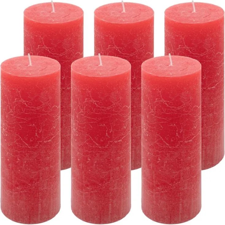Set de lumânări rustice, 20 cm, Ø 7,5 cm, roșu, 6 buc