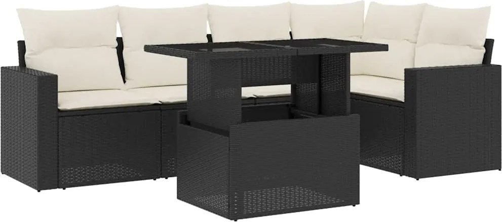 vidaXL Set mobilier de grădină cu perne, 6 piese, negru, poliratan