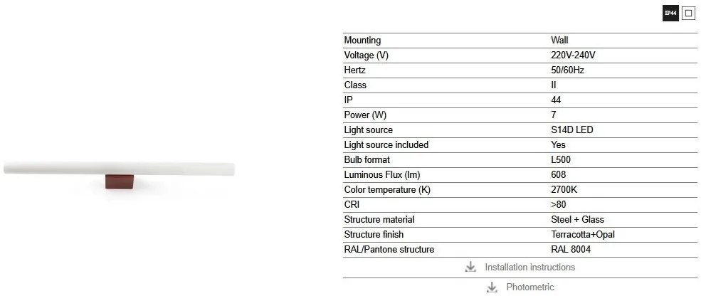 Aplica LED oglinda, tablou IP44 CALMA terracotta/opal 50cm