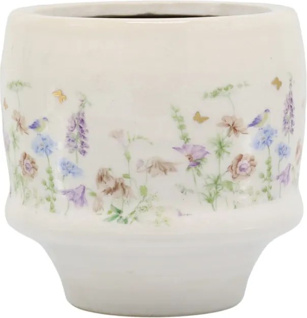 Ghiveci din ceramică crem cu model floral „Papillon”, H12.5/D13 cm
