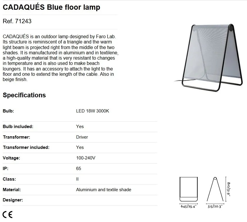 Lampa de podea LED iluminat exterior decorativ IP65 CADAQUES Blue