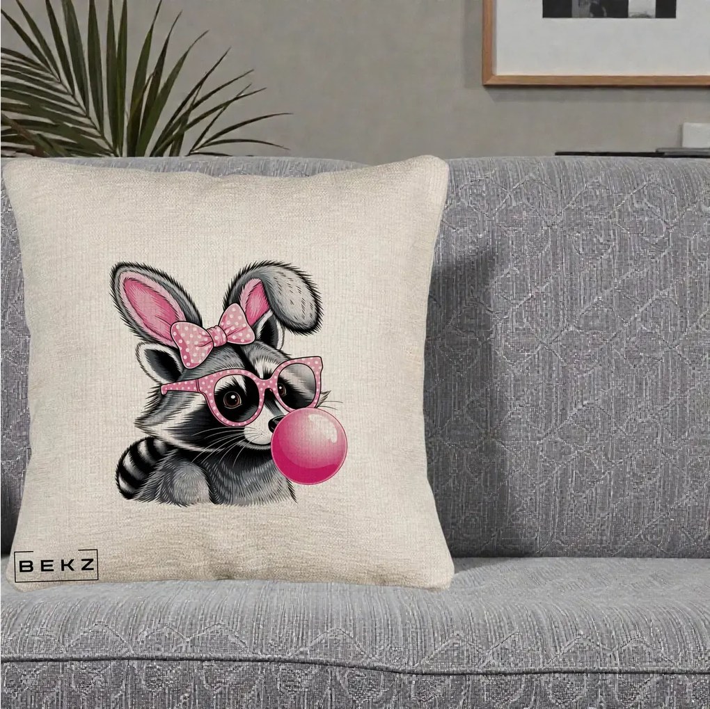 Perna Decorativa Raton cu Urechi de Iepure si Guma de Mestecat, 40x40 cm, Bej Canapea, Husa Detasabila, Perna Inclusa, BEKZ®